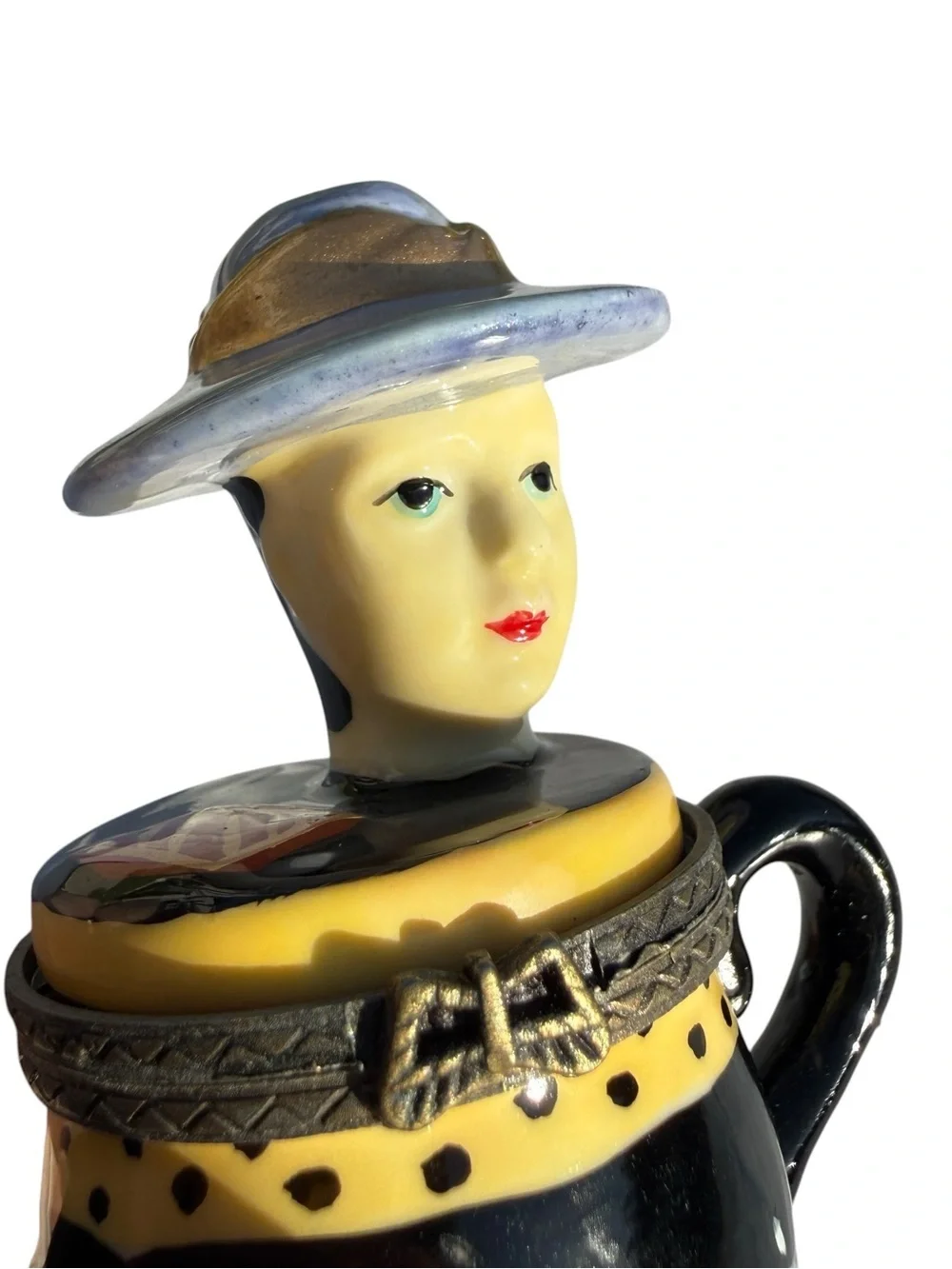 Vintage Art Deco Lady Teapot Trinket Box Ceramic Hinged Jewelry Keepsake Vanity